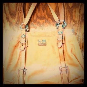 Coach tan leather purse satchel chrome hardware